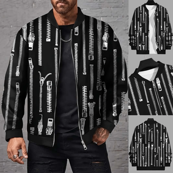 Men's printed polyester jacket - 1 pc stylish outerwear
