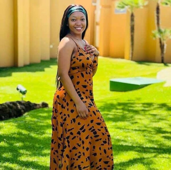 Brown strappy dress with black print