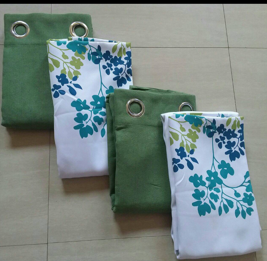 2 drops of curtains green and white with flowers