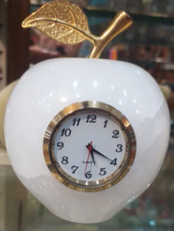 Real Natural Marble Onyx Desktop Apple Shape Clock.