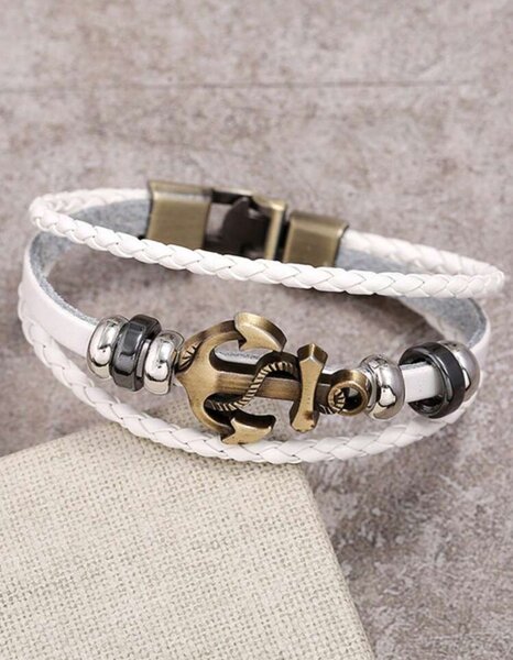 Bracelet Ancre en Cuir Blanc