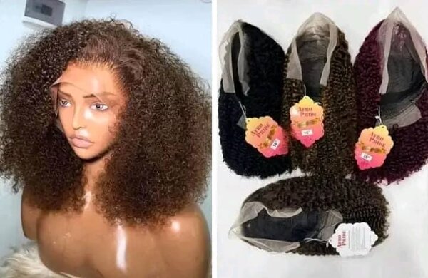 Perruque courte frisée en cheveux humains