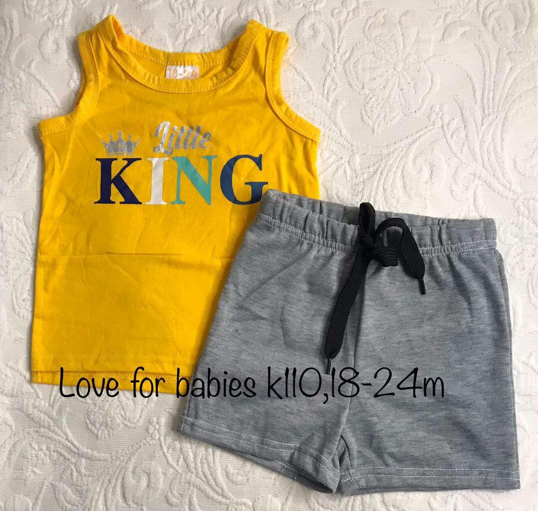 Set yellow T-shirt + gray shorts, 18-24m