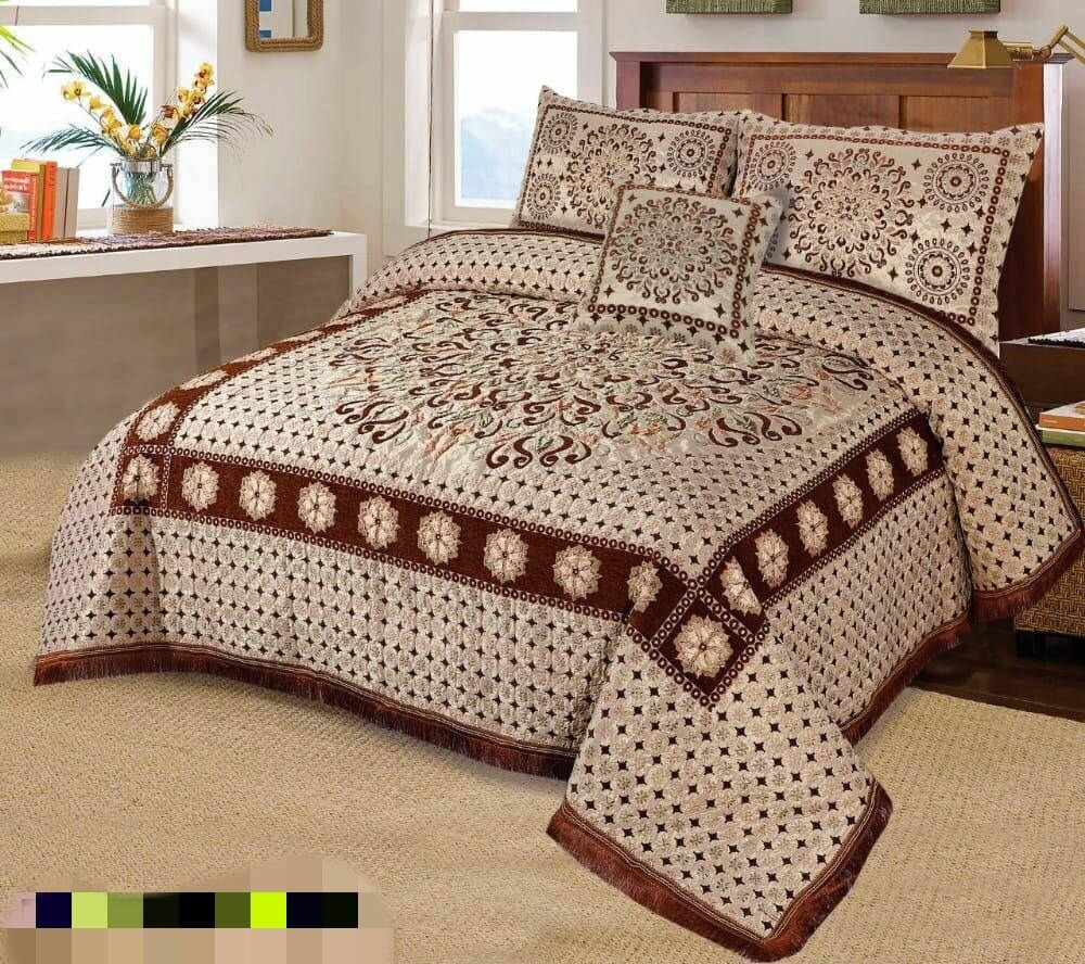 5 Pcs velvet Jacquard double bed sheet set
