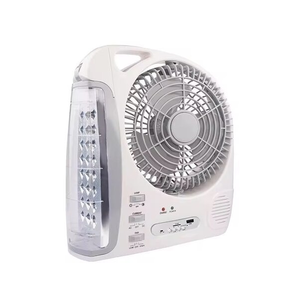 Rechargeable fan with speakers