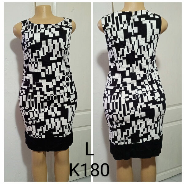 Women's dress with black and white print, size L