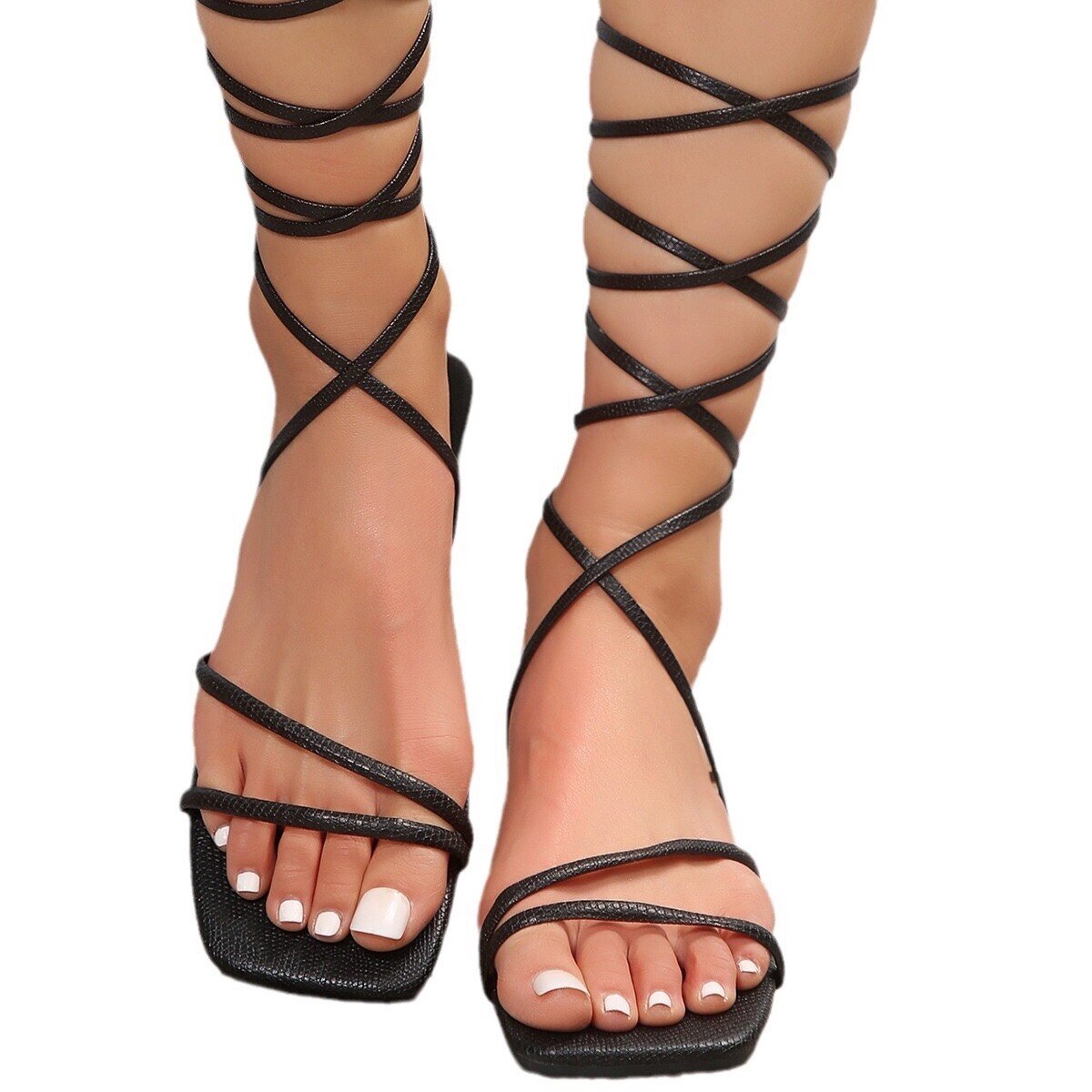 Rope sandals while and black for ladies