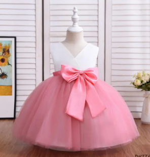 Baby Dresses Girls Party Dress V Neck Waist Bow Children Dress Casual Summer Dresses Kids Party Clothes ( Fabric Silk And Net ) ( Size 03 Month To 4 Yrs )