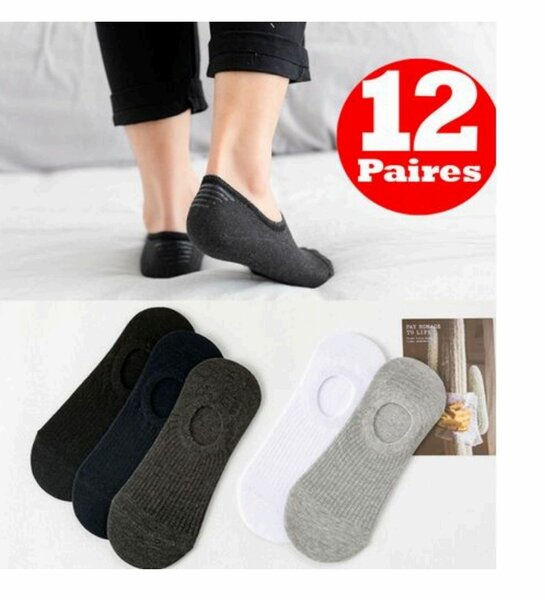 Lot de 12 paires de chaussettes invisibles antidérapantes
