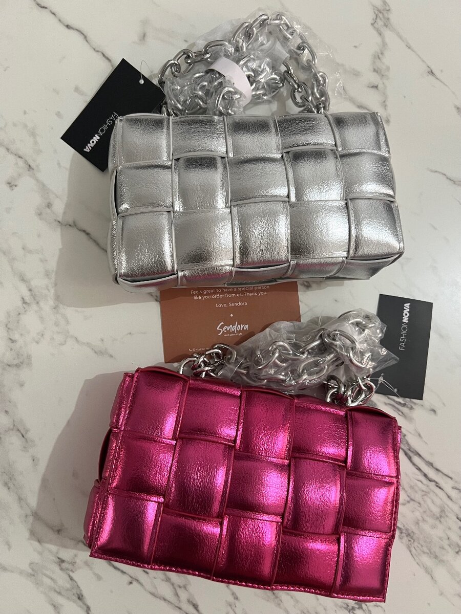 FashionNova pink handbag.