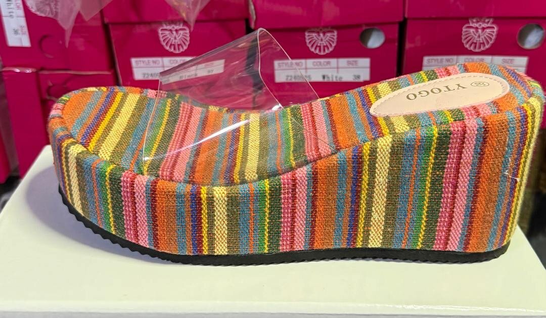 Sandales compensées rayé