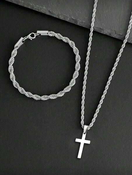 Parure croix acier inoxydable