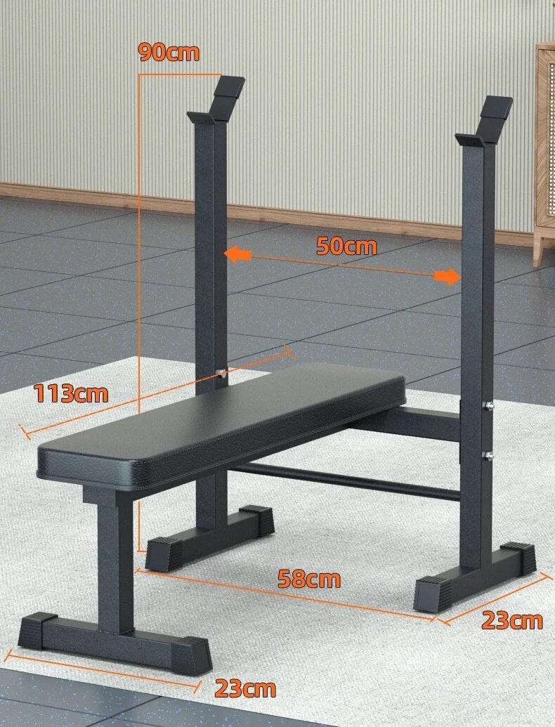 Fitness weightlifting bench press with 50kg rubber weight