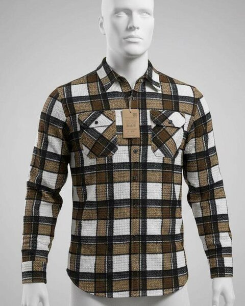 Chemise à carreaux marron homme