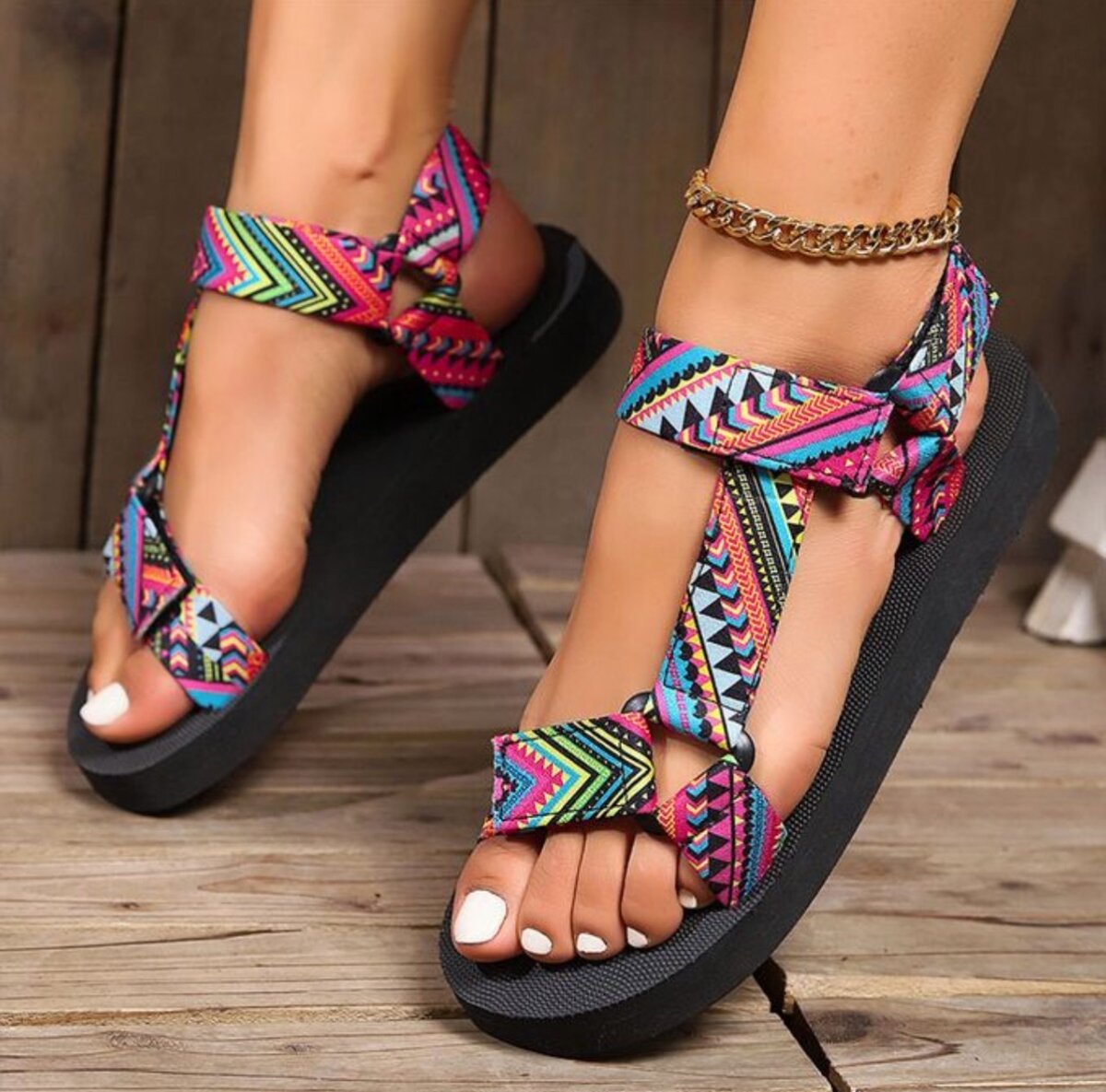 Women Fashion Shoes Sandals Thick Sole Ethnic Style Velcro
