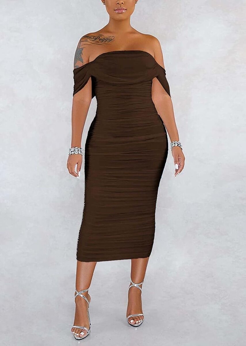 Robe mi-longue marron