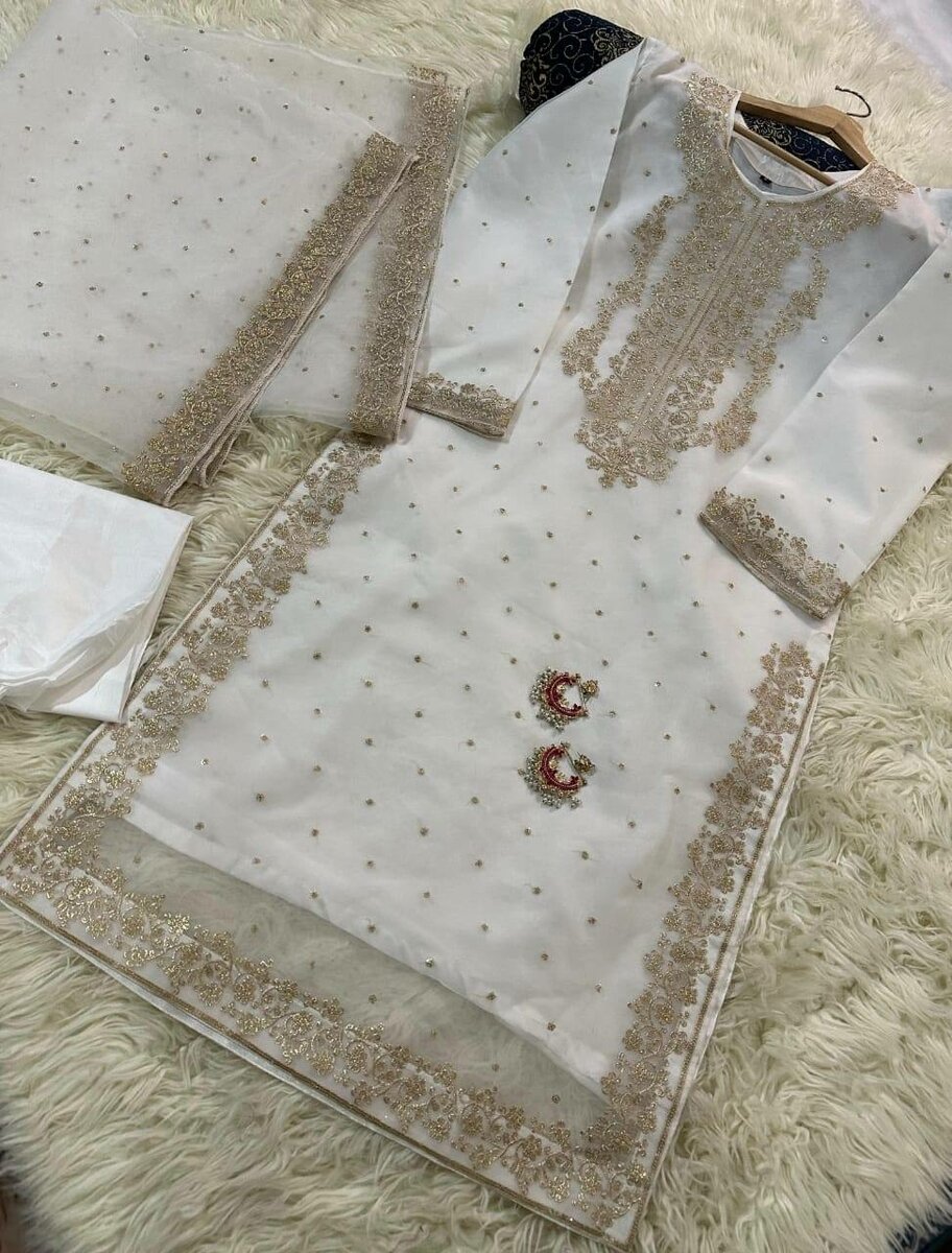 Organza shirt+ duppta,silk pent dc free