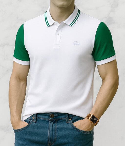 Polo blanc à manches vertes