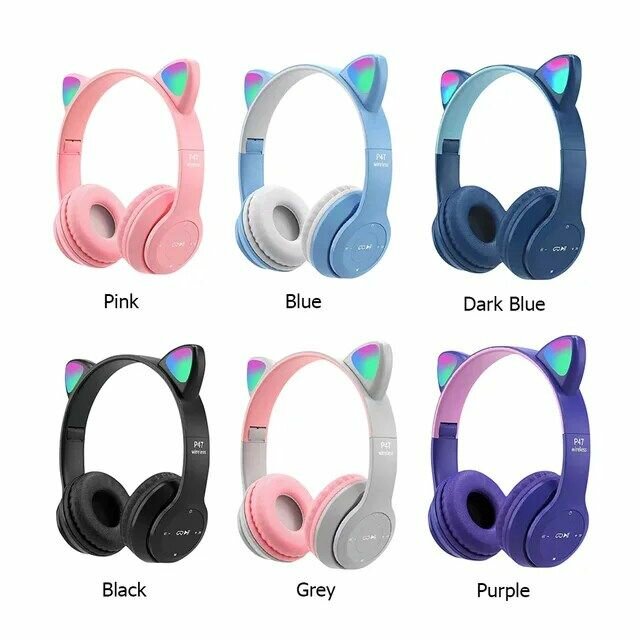 Casque Bluetooth sans fil avec oreilles de chat LED
