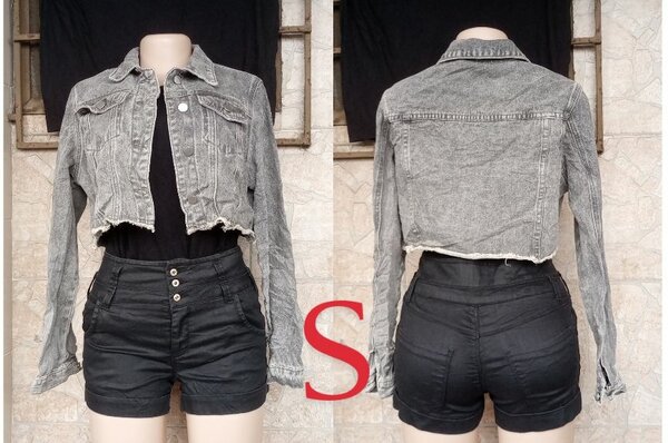 Veste en jean cropped gris