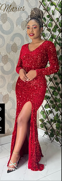 Women's Tight-fitting Long Sleeve Dress Red