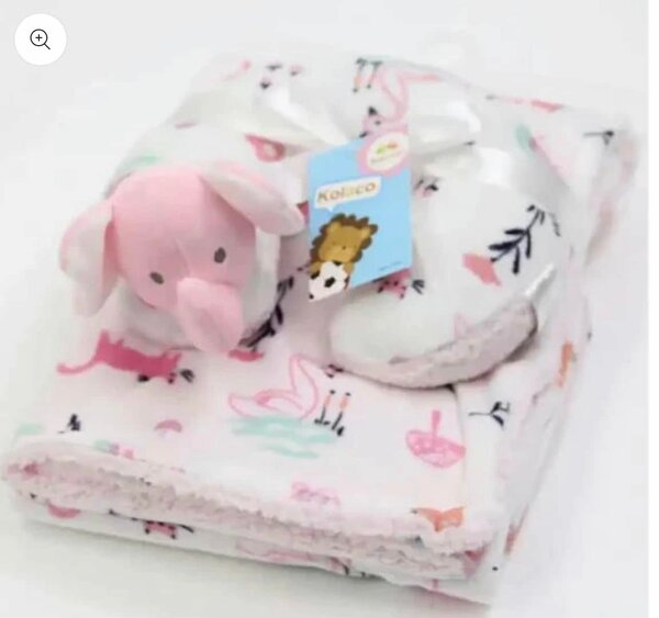 Cozy Polyester Fleece Neck Pillow and Plush Velvet Baby Blanket
