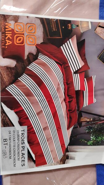 Parure de lit rayée rouge