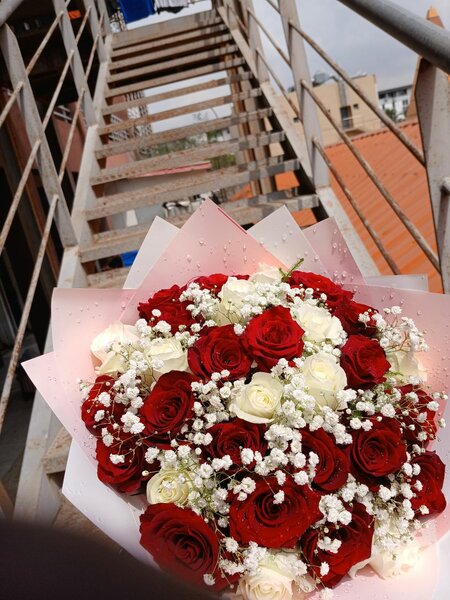 Bouquet de roses rouges et blanches