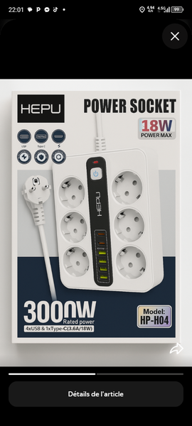 Multiprise HEPU 3000W 18W USB