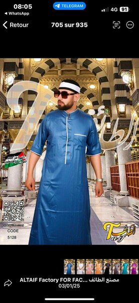 Thobe homme bleu clair pour la prière