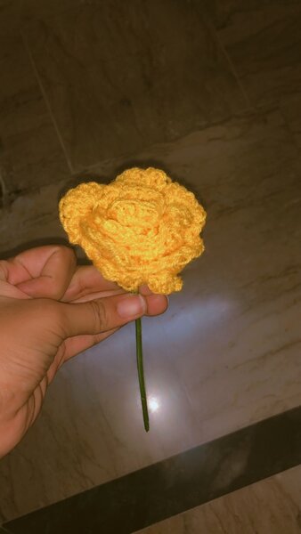 Red and Yellow Crochet rose