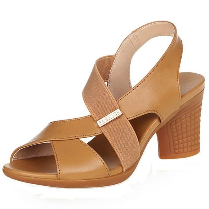 Fashion Women Mid Heel Soft Casual Sandals - Brown