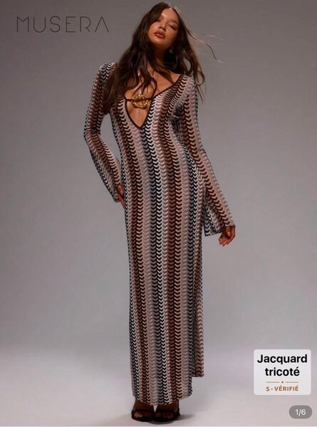 Robe Longue à Motif Jacquard