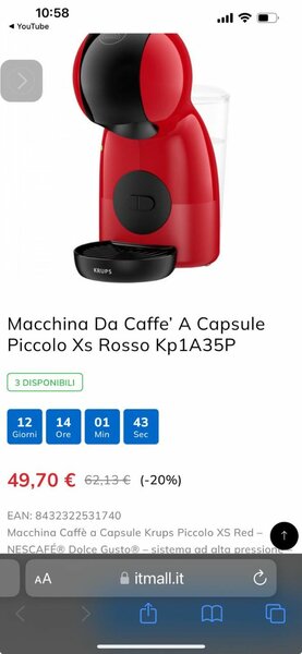 Cafetière à Capsules Krups Xs Rouge
