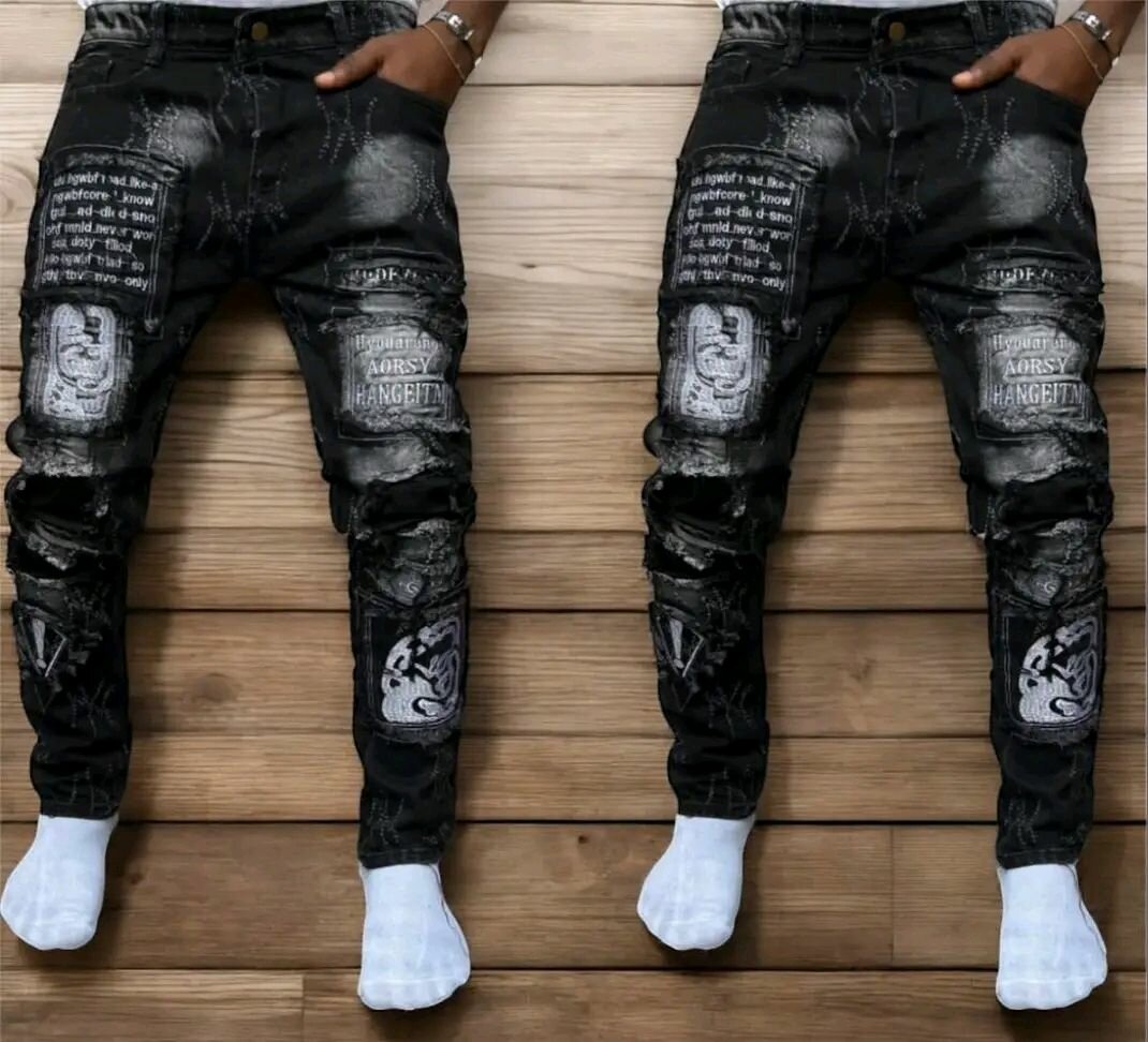 Jean slim rétro imprimé