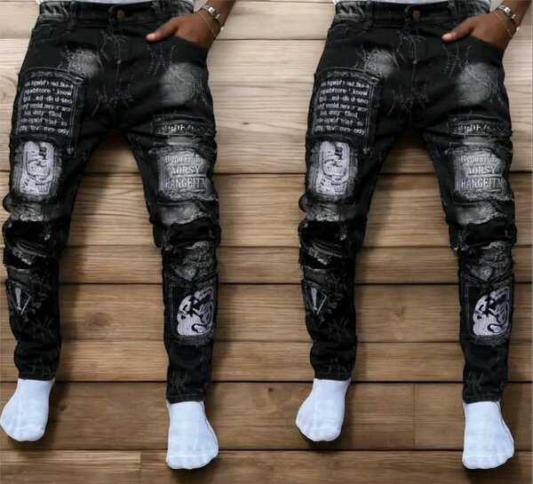 Jean slim rétro imprimé