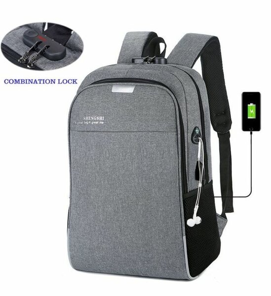 Password Lock SunPower Anti Theft Laptop Backpack grey