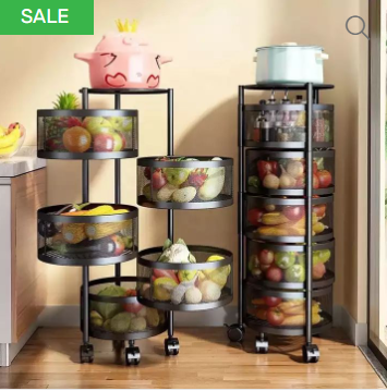 Stainless Steel Kitchen Storage Rotatable Shelf 3/4/5 Layers Vegetables and Fruits Storage Multi-layer Kitchen Island Wheeled Rack