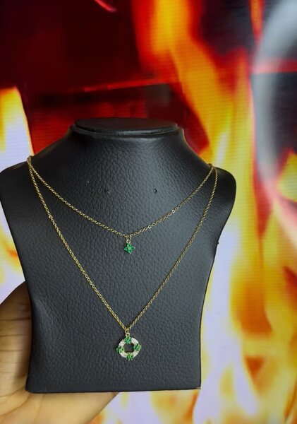 Collier à Double Pendentif Émeraude