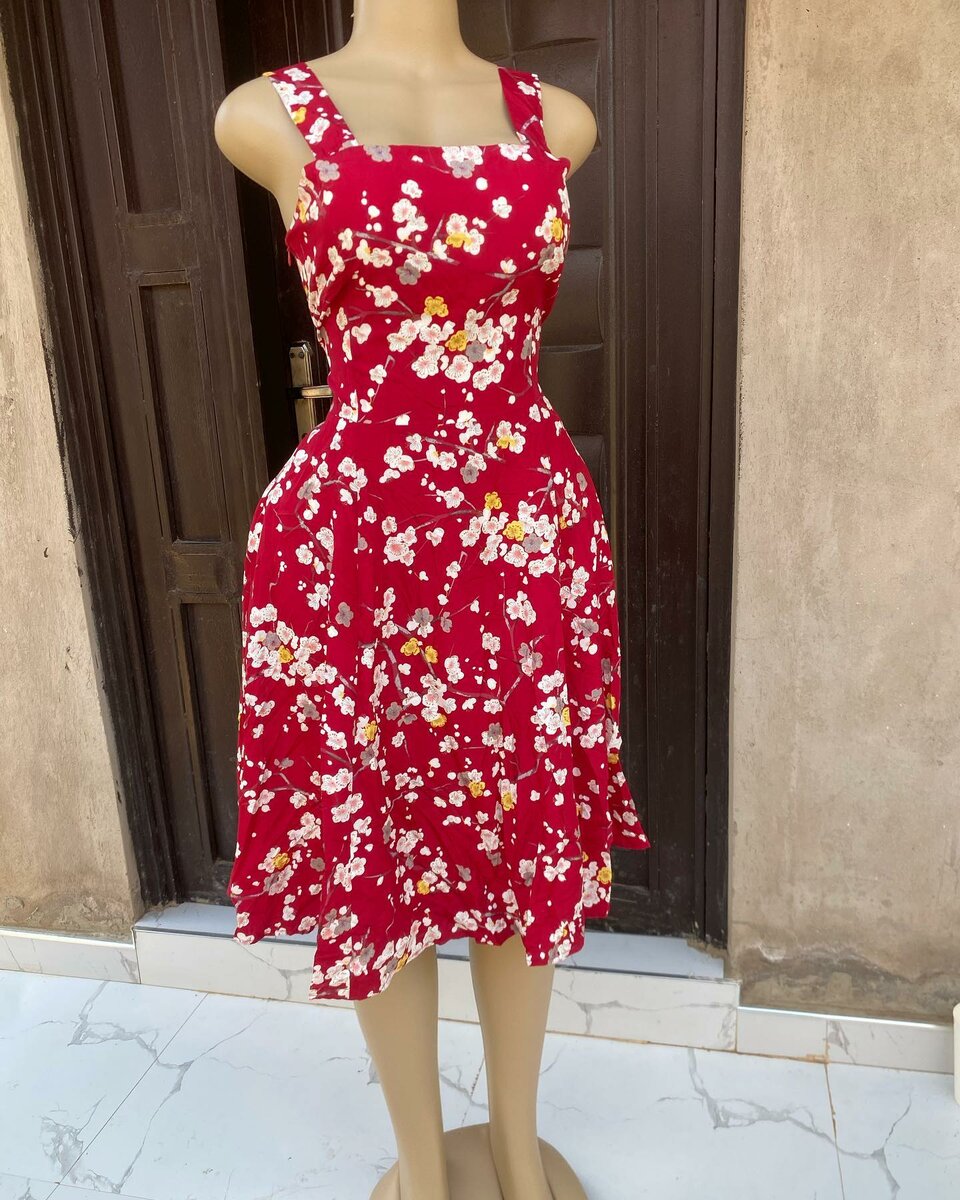 Red dress with floral print