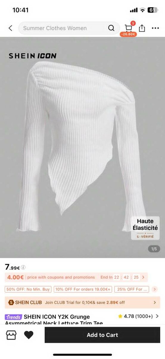 Top asymétrique blanc femme