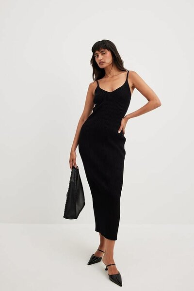 Black Ribbed Midi Dress