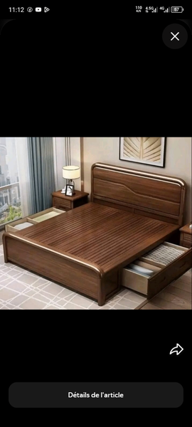 Lit double bois avec tiroirs