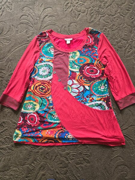 Red Printed Ladies shirt with button detail