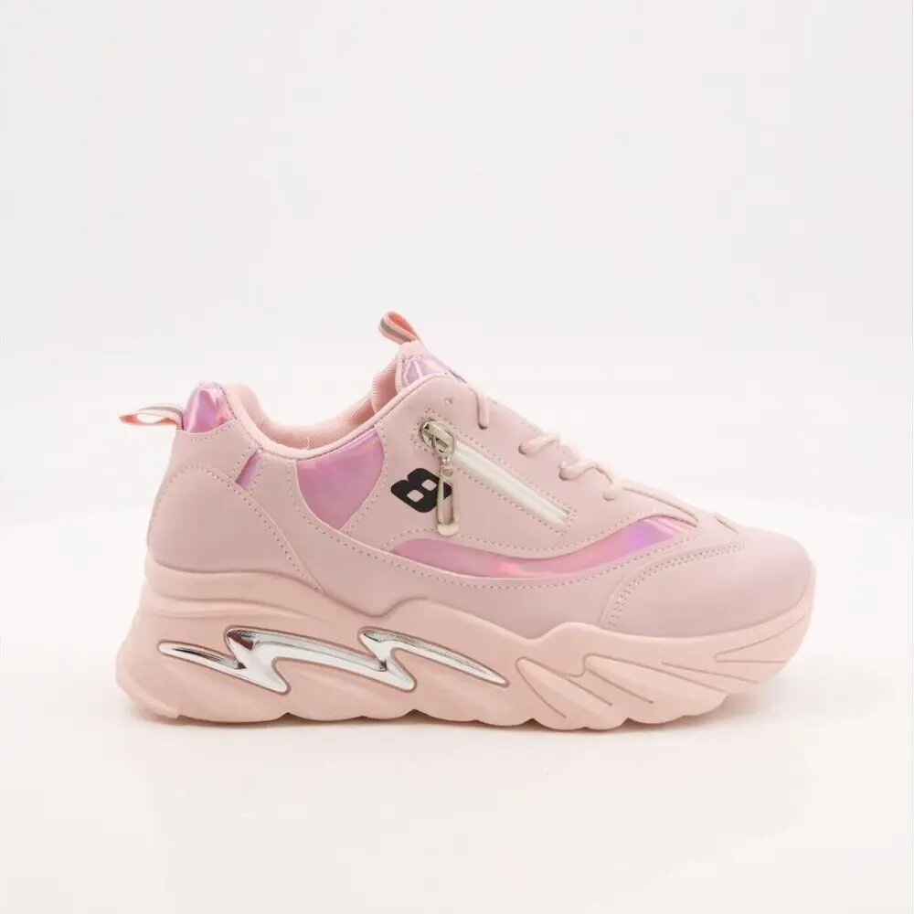 Women Pink Sneakers - Thick Sole with Zip Style