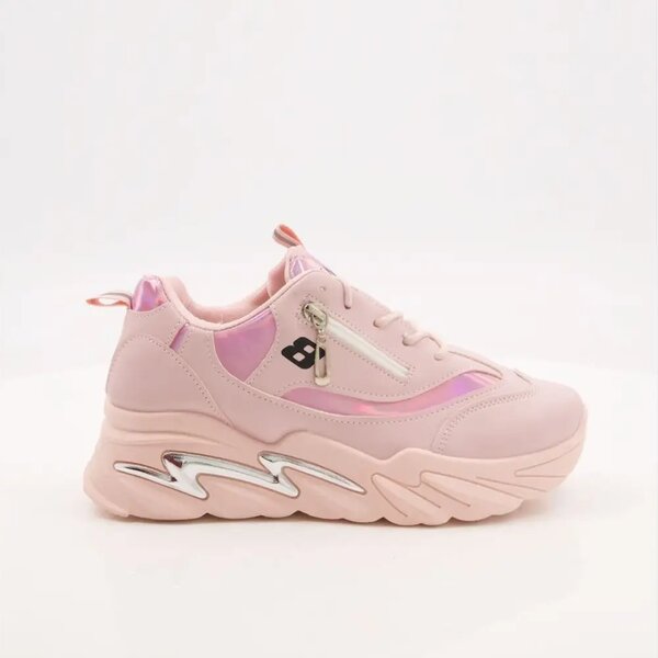 Women Pink Sneakers - Thick Sole with Zip Style