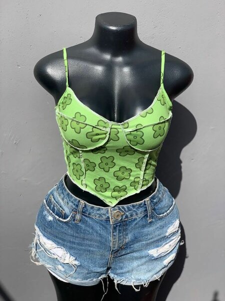 Top à bretelles vert floral