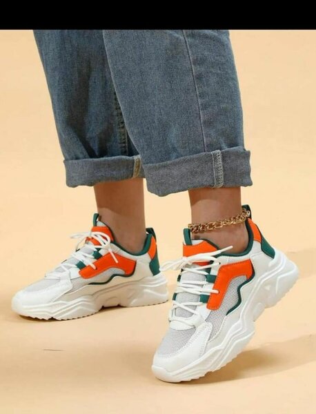 Baskets femmes orange et vert