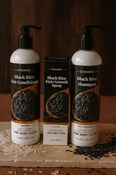 Shampoo et Spray à Riz Noir