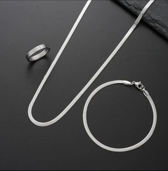 Ensemble collier, bracelet et bague argent